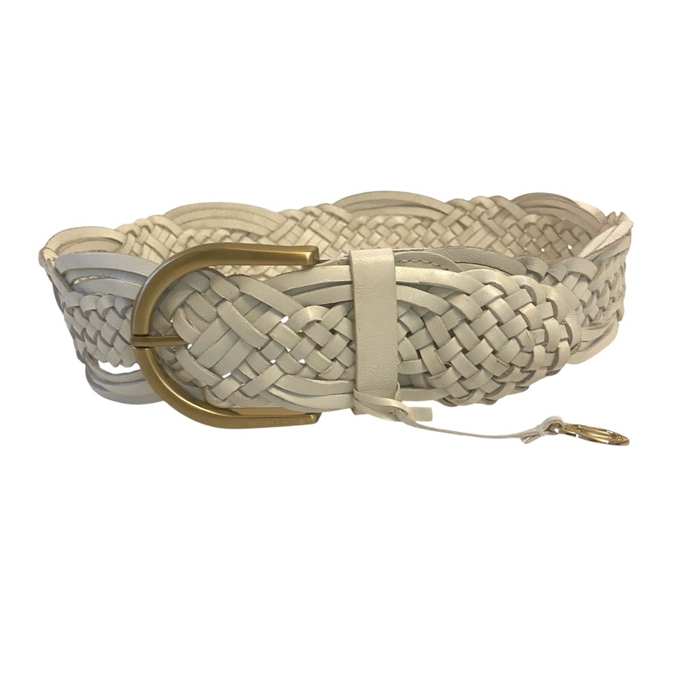 Michael Michael Kors White Woven Leather Belt With Gold Buckle Sz M - Picture 8 of 13